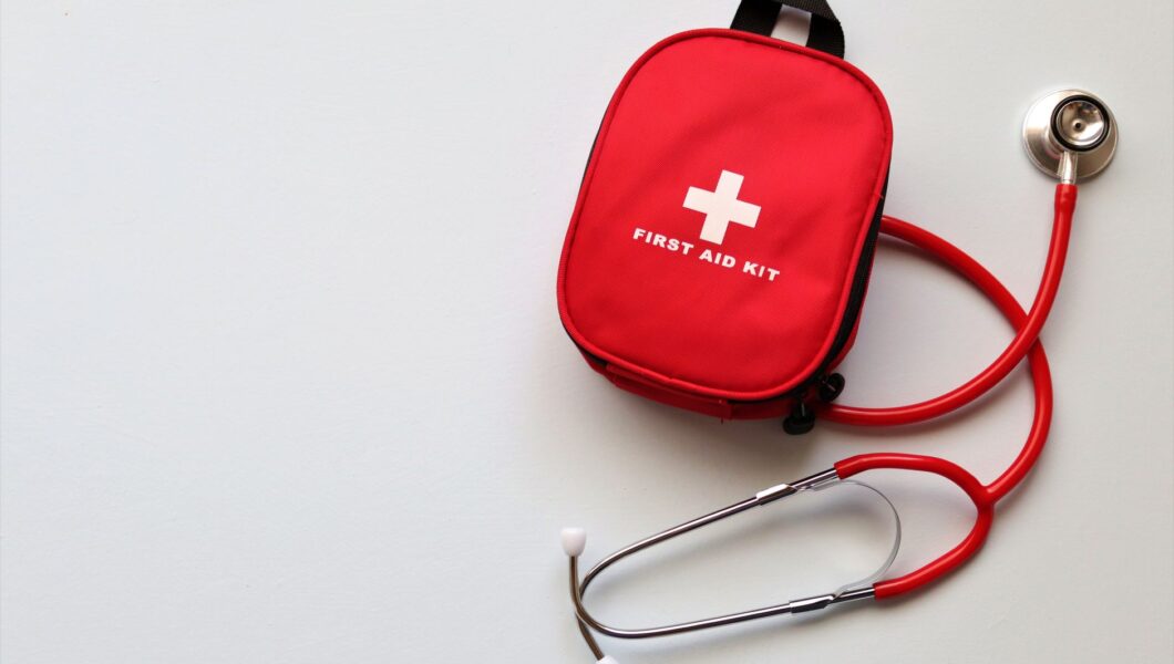 Kit di primo soccorso accanto a un cane